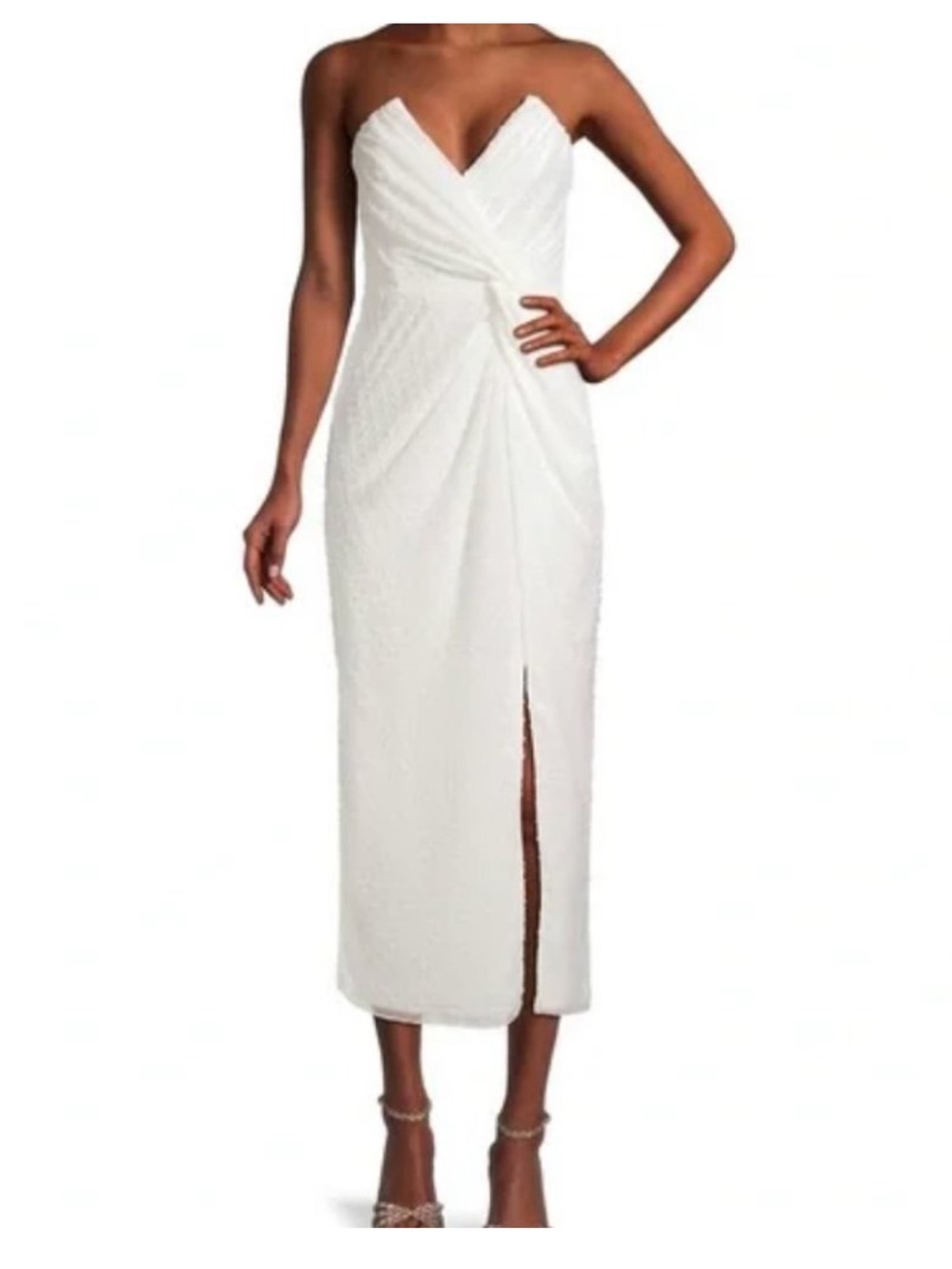 NWT Katie May Come On Home Swiss Dot Twisted Strapless Midi Dress White S Bridal